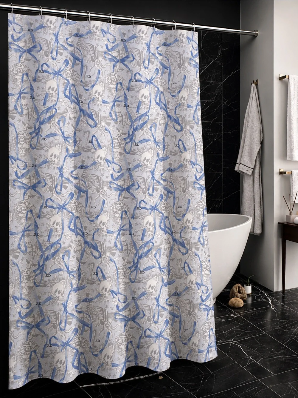 Ed Hardy 13-Piece Tattoo Skull & Tiger Shower Curtain Set w/ Rollerball Hooks